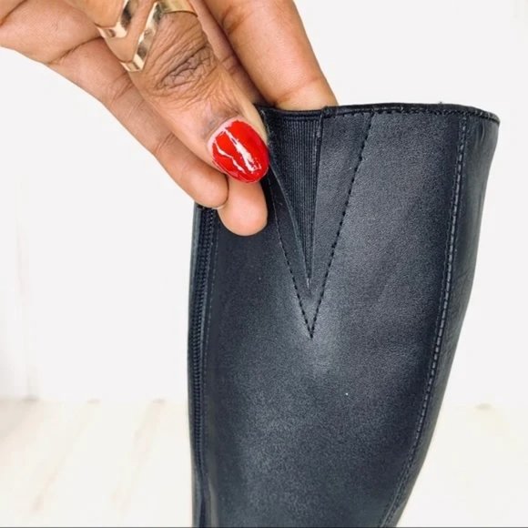 VINTAGE KNEE HIGH BLACK THICK LEATHER CHUNKY PLATFORM HEELS BOOTS SIDE ZIPPER - Picture 11 of 14